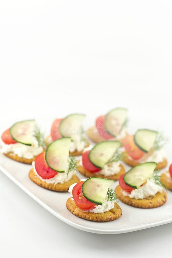 Crackers with Cheese Tomato Cucumber and Dill Stock Photo Image of