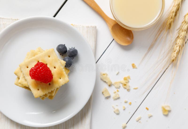 Crackers with Condensed Milk and Fruit Stock Photo Image of meal