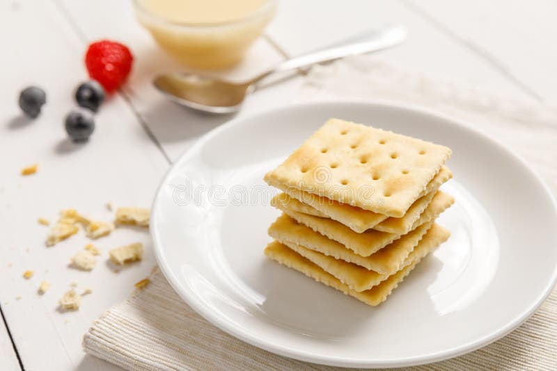 Crackers with Condensed Milk and Fruit, Breakfast Stock Photo Image