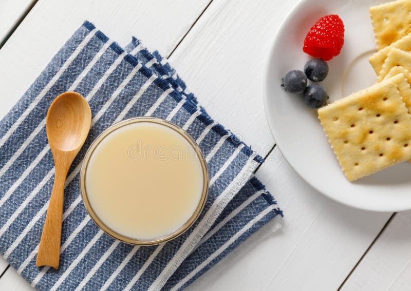 Crackers with Condensed Milk and Fruit Stock Photo Image of condensed