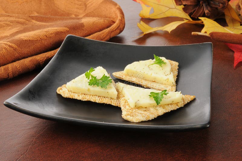 Crackers with dill cheese stock photo. Image of snack 27559348