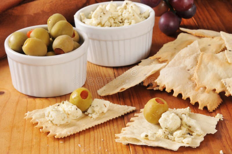Crackers, Olives and Feta Cheese Stock Photo Image of horizontal