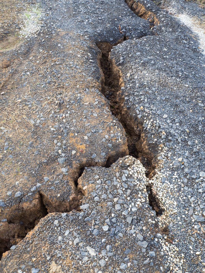 Cracking dirt road collapse.