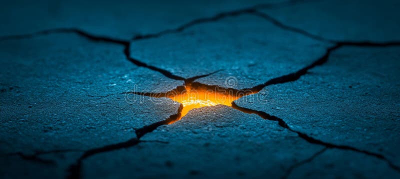 Cracks Earth Surface Bright Orange Lava Seam strahlt durch Risse dunkel. hoher Kontrast stock abbildung