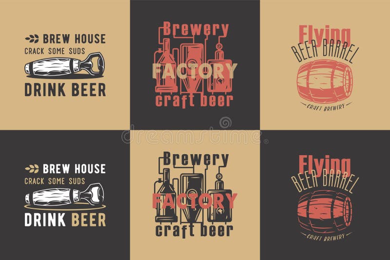 Craft Beer Brewery, Brewing Factory with Barrel Stock Vector