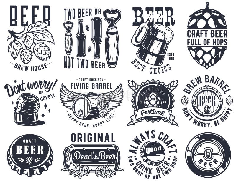 Craft Beer Brewery Emblem Set with Barrel and Can Stock Vector