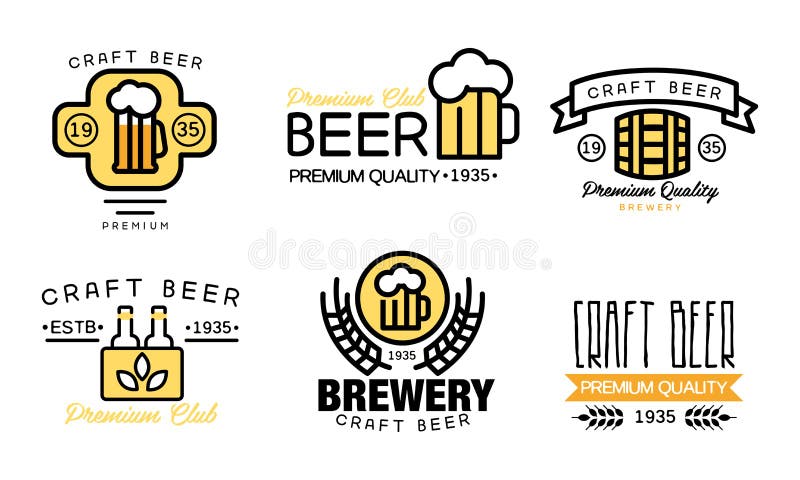 Craft beer logo set, vintage brewery premium quality labels, badges for beer house, bar, pub, brewing company vector vector illustration Craft beer logo set, vintage brewery premium quality labels, badges for beer house, bar, pub, brewing company vector vector illustration