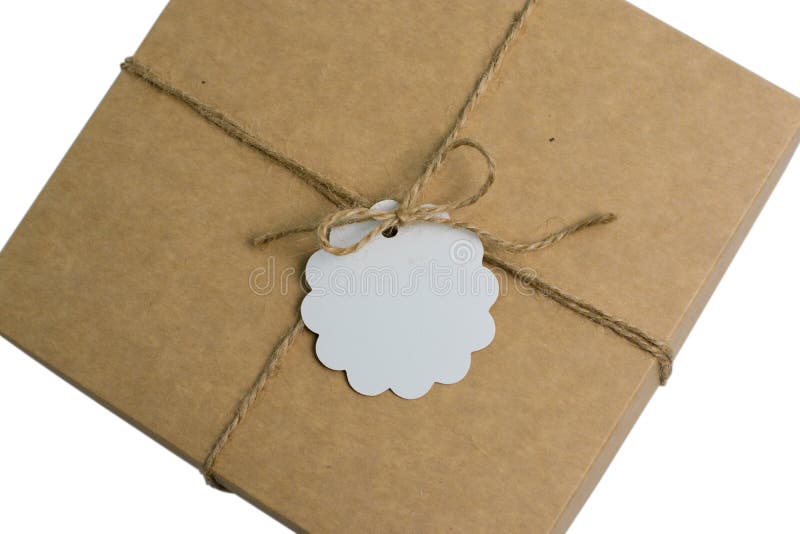 Craft Box with Jute Rope, with a Gift Inside on a White Background