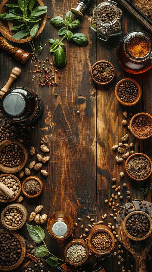 Craft Brewing Essentials Laid Out on a Wooden Table, Top View