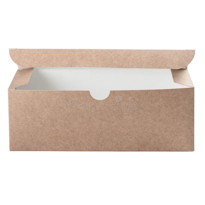 Cardboard Box With Flip Open Lid, Lid Open, Isolated On White Stock