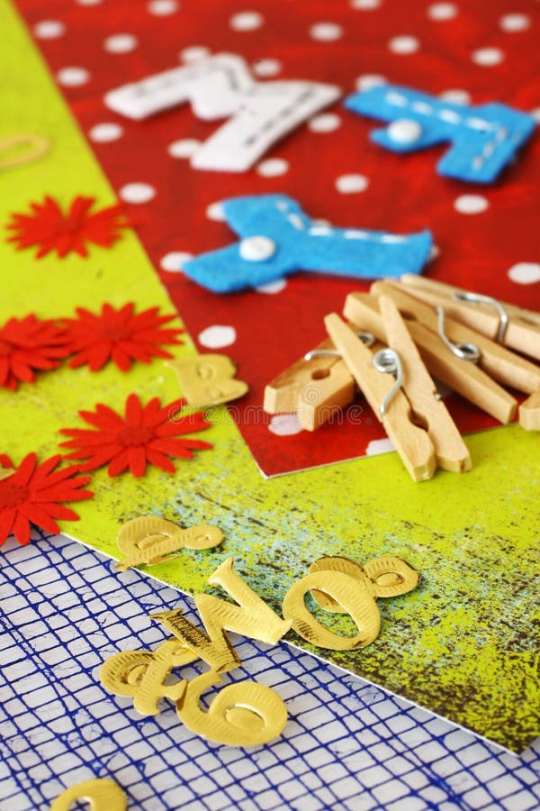 A background of craft and scrapbooking materials. A background of craft and scrapbooking materials.