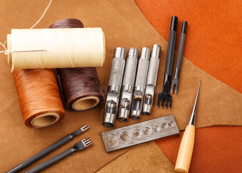 Handmade Leather Craft Equipment Stock Photo Image of punches, waxed