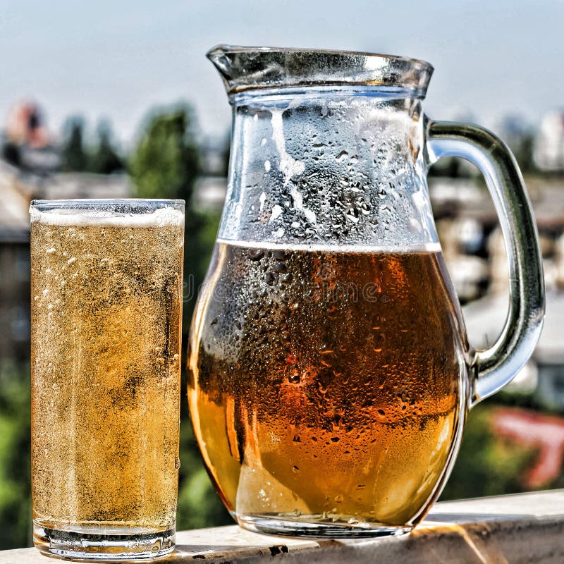 Crafting a Beer in a Jug and a Glass. Summer Time Stock Image Image