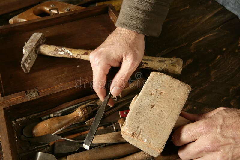 Carpenter Tools Saw Hammer Wood Tape Plane Gouge Stock Photo - Image of ...