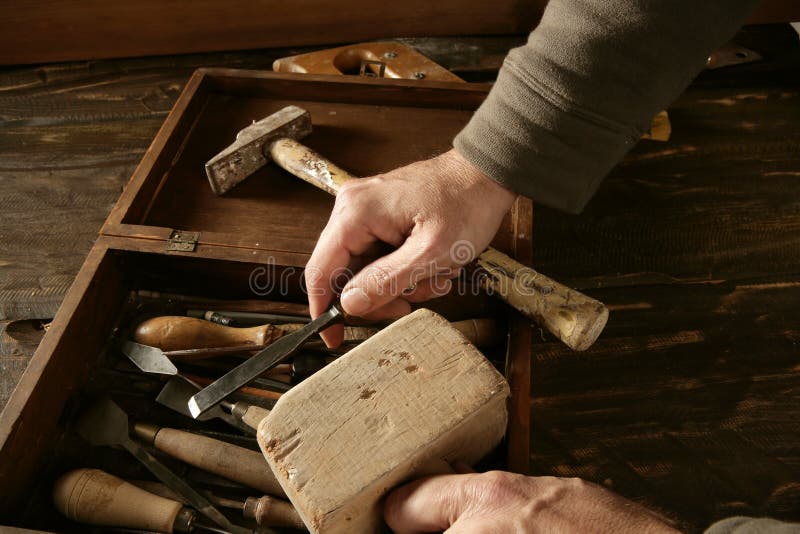 Carpenter Tools Saw Hammer Wood Tape Plane Gouge Stock Photo - Image of ...