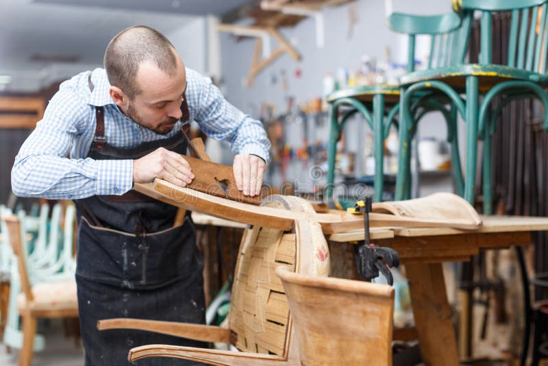 Craftsman Using Carpentry Tools for Restoration Stock Image Image of