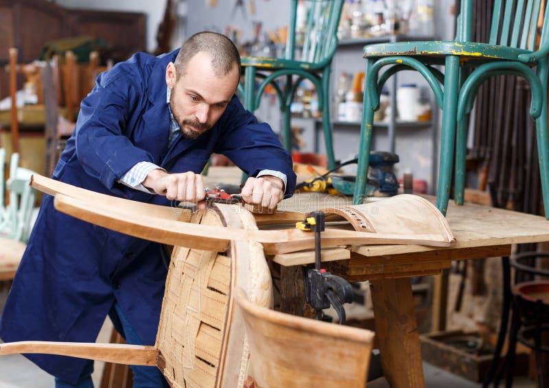 Craftsman Using Carpentry Tools for Restoration Stock Photo Image of