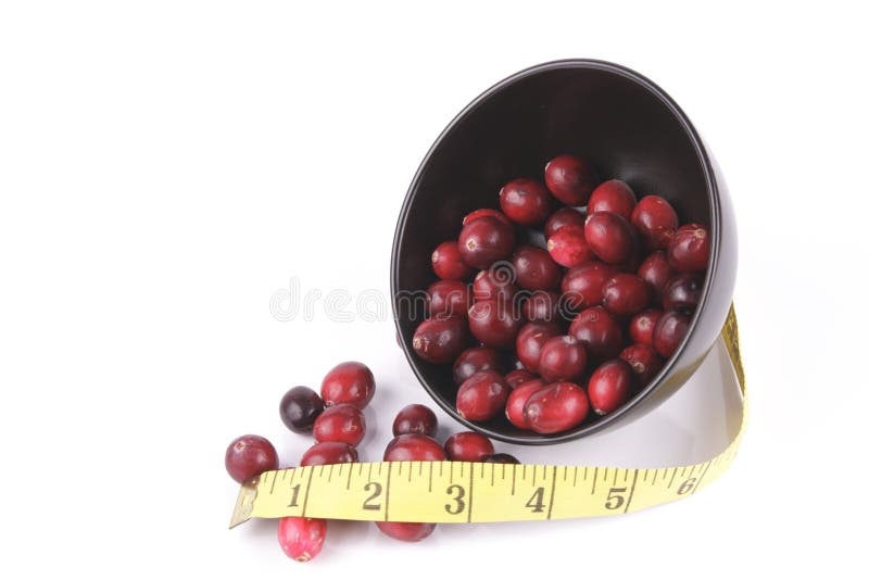 Cranberries spilling from Bowl with Tape Measure