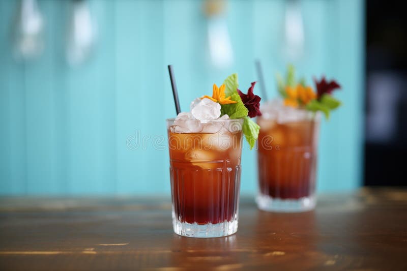 Cranberry iced tea, cranberries floating, ice cubes, mint garnish vector illustration