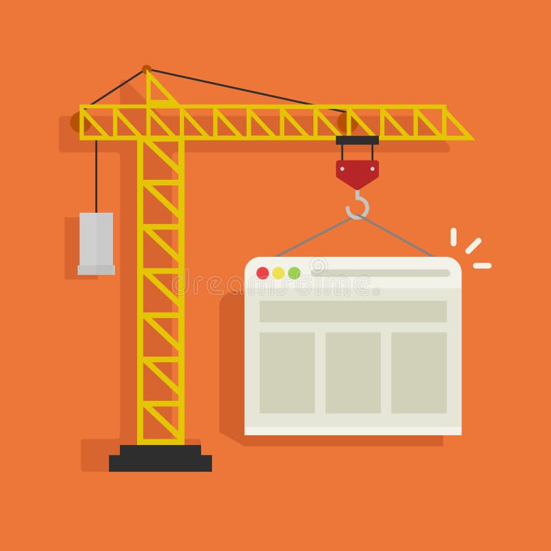 Crane building website vector illustration, concept of web page developing vector illustration