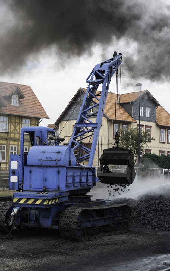 Crane for coal loading steam locomotive stock photo