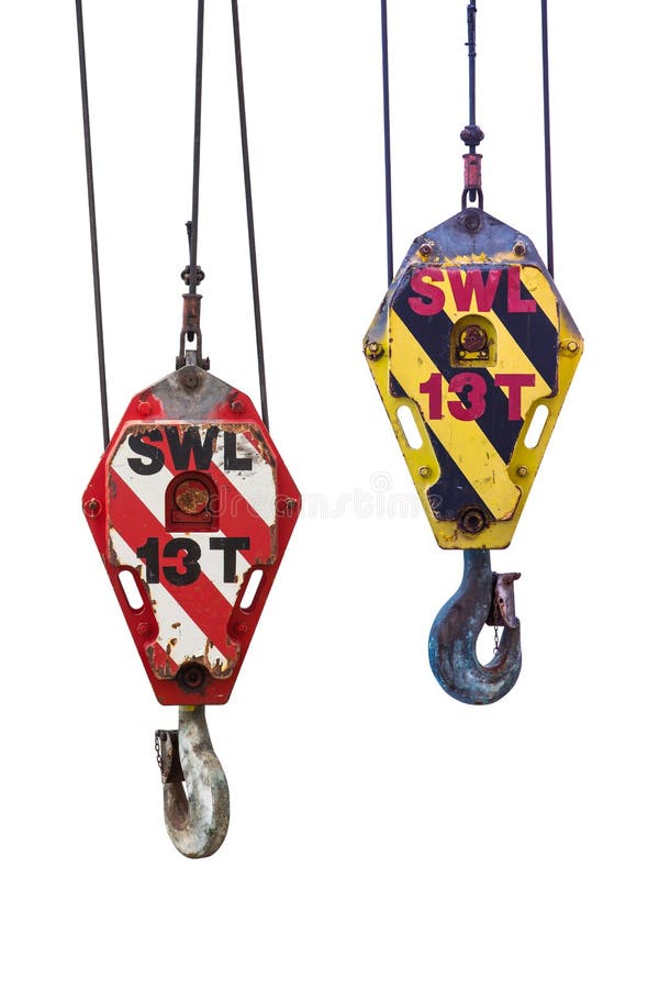 Crane Hoist,wire Rope Sling and Hook Isolate on White Background. Stock