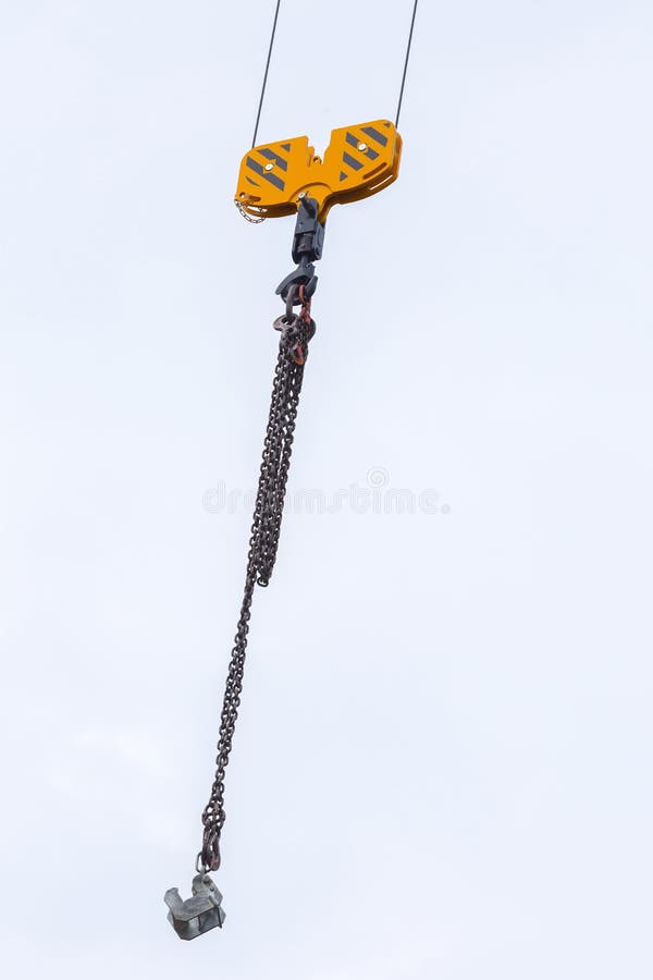Crane Hoisting Block with Hook on Steel Chain on the Steel Rope