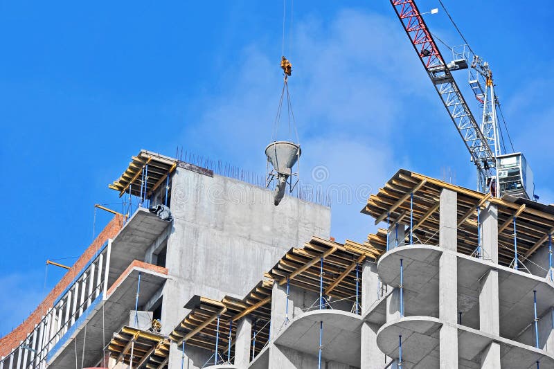 Crane Lifting Cement Mixing Container Stock Image - Image of hoist