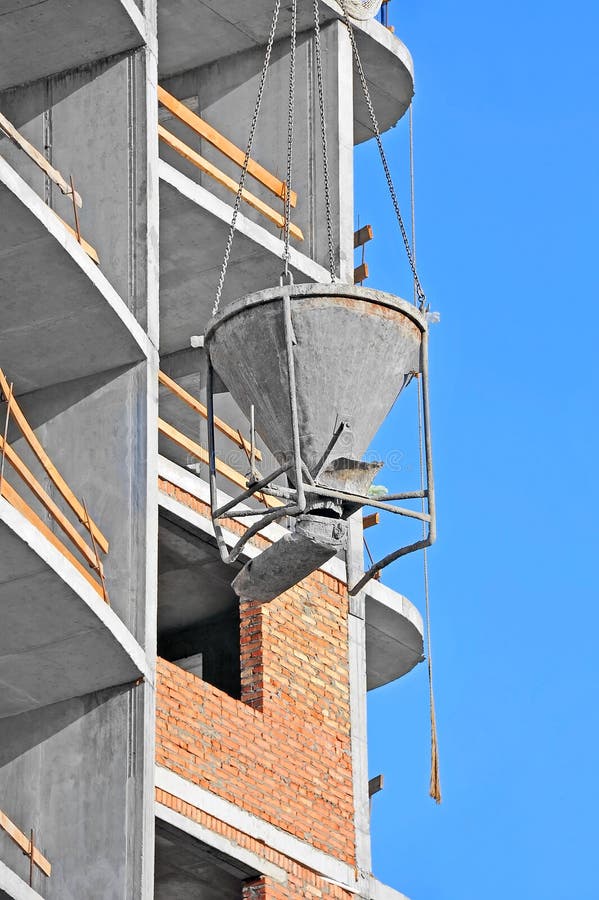 Crane Lifting Cement Mixing Container Stock Photo - Image of hook