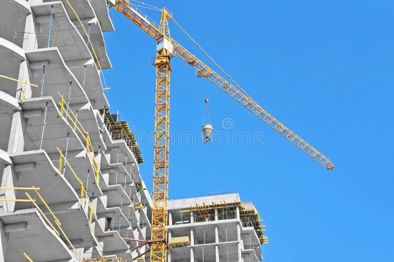 Crane Lifting Cement Mixing Container Stock Photo - Image of building