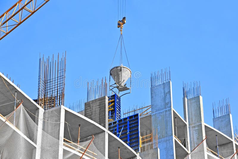 Crane Lifting Cement Mixing Container Stock Photo - Image of