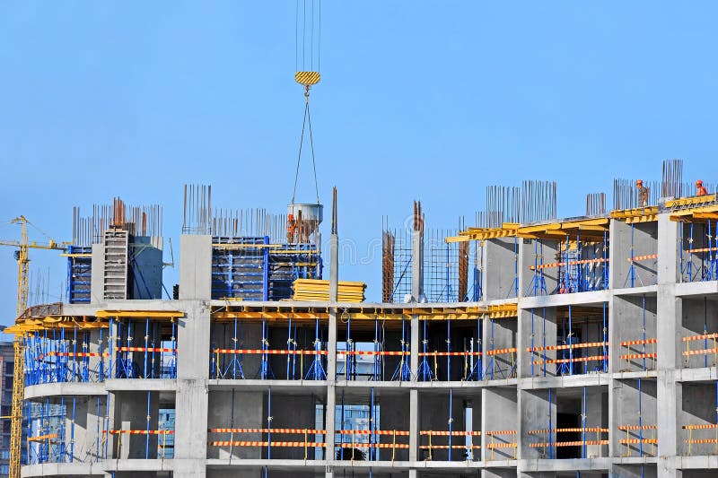 Crane Lifting Cement Mixing Container Stock Photo - Image of