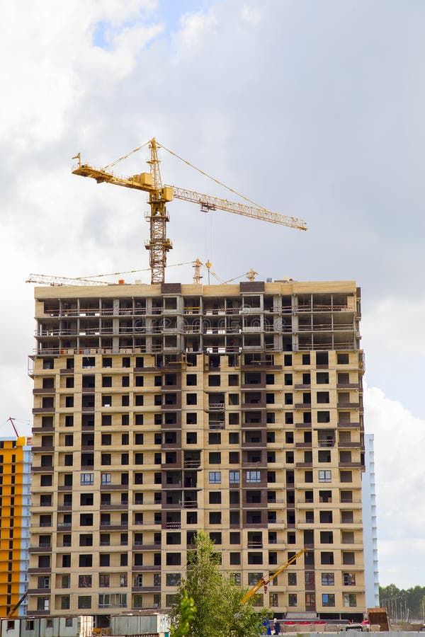 Cranes Over the House Under Construction .. Stock Image Image of