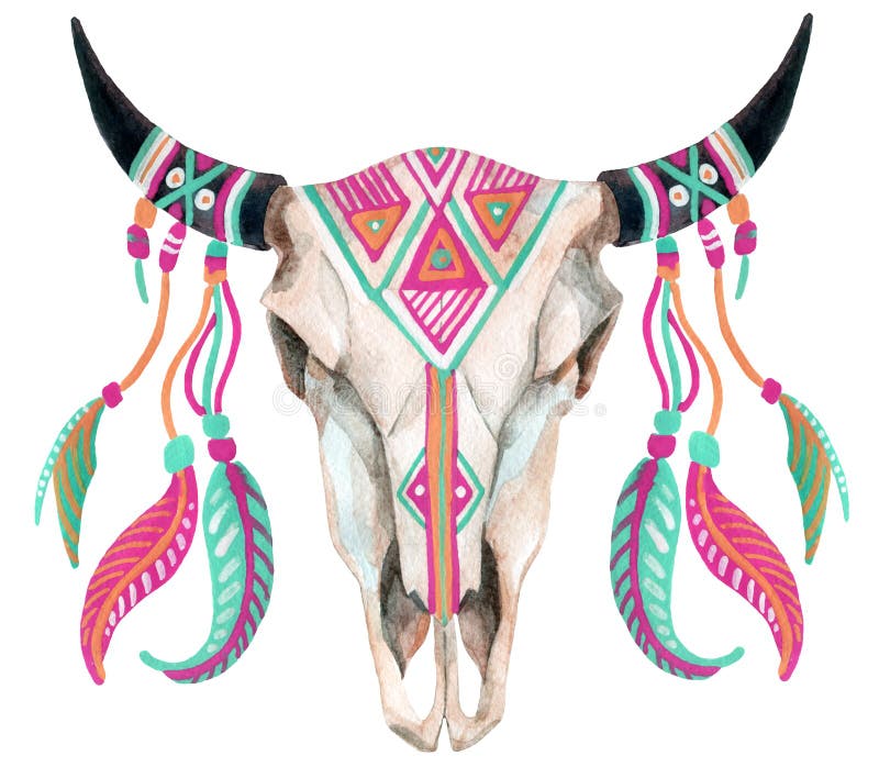 Cranio della mucca dell'acquerello Cranio della mucca dell'acquerello