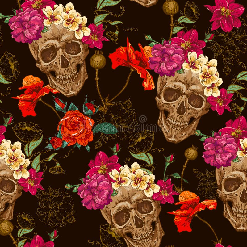 Cranio e fondo senza cuciture dei fiori royalty illustrazione gratis Cranio e fondo senza cuciture dei fiori royalty illustrazione gratis