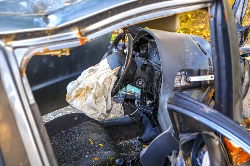 Crash Car, Deployed Airbag Closeup Stock Image Image of broken