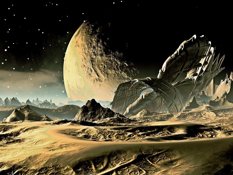 Crashed Spaceship on Alien World royalty free illustration