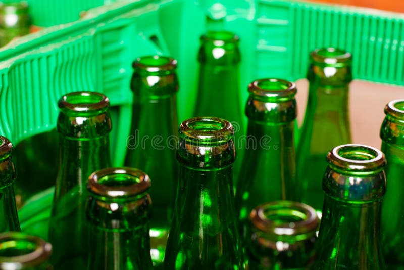 Crate with empty beer bottles
