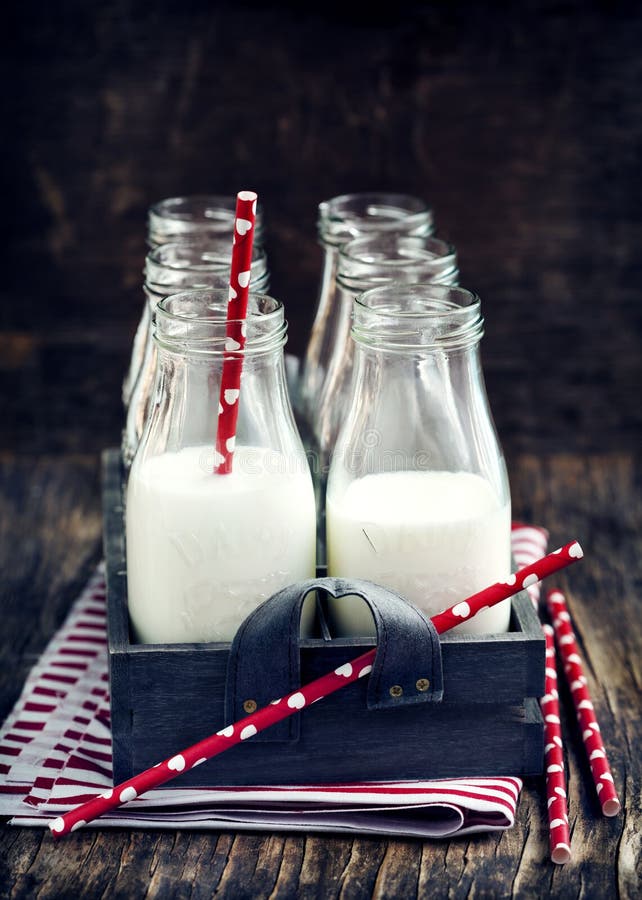 Crate of Milk Bottles with Drinking Straws Stock Image Image of milk, skimmed 51004159