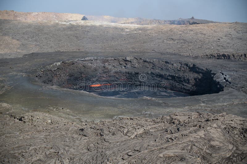 Crater of the Erta Ale and it`s permanant lava lake royalty free stock photos