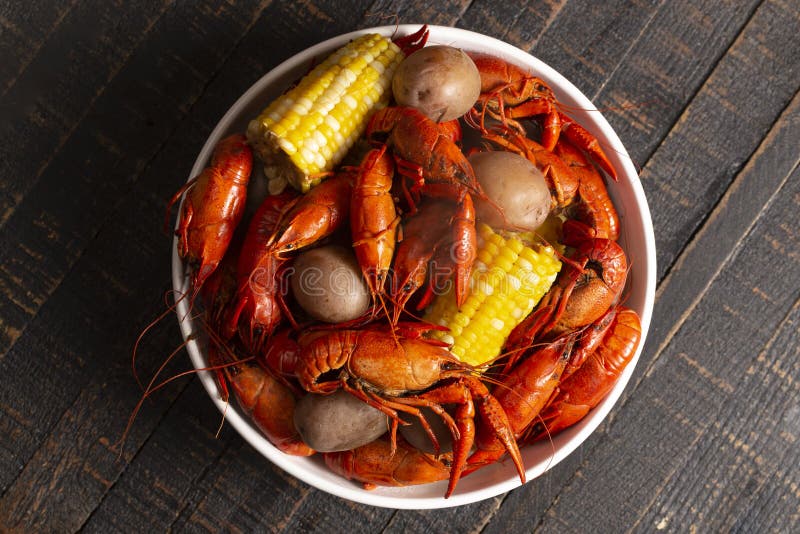 A Crawfish Boil with Corn on the Cob and Potatoes Stock Image Image