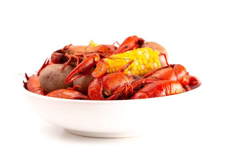 A Crawfish Boil with Corn on the Cob and Potatoes Stock Photo Image