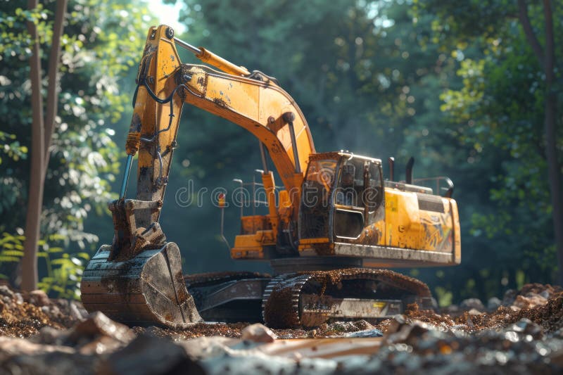 Crawler Excavator is digging with lift up in the construction site. Neural network stock images.