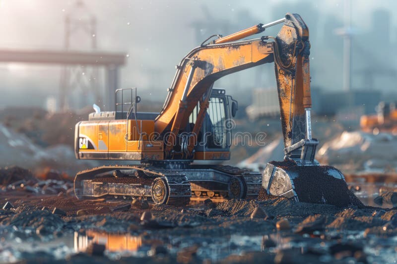 Crawler Excavator is digging with lift up in the construction site. Neural network royalty free stock photos.