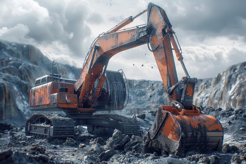 Crawler Excavator is digging with lift up in the construction site. Neural network royalty free stock images.
