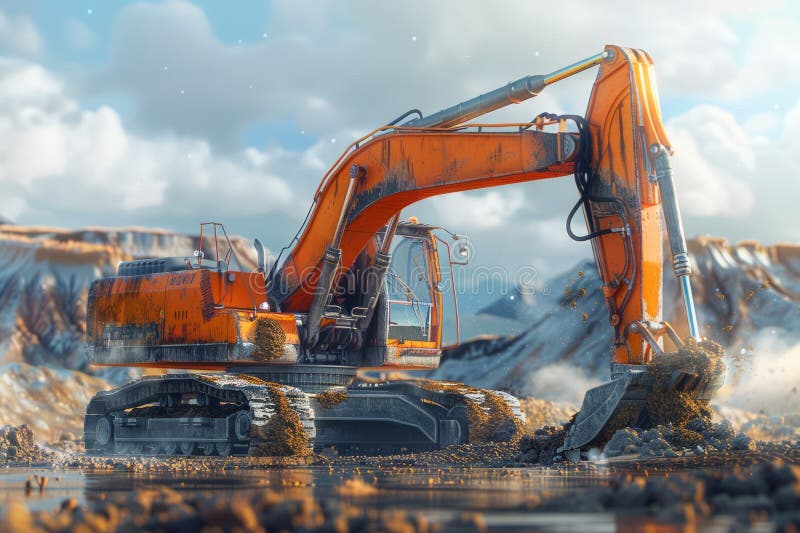 Crawler Excavator is digging with lift up in the construction site. Neural network stock images.