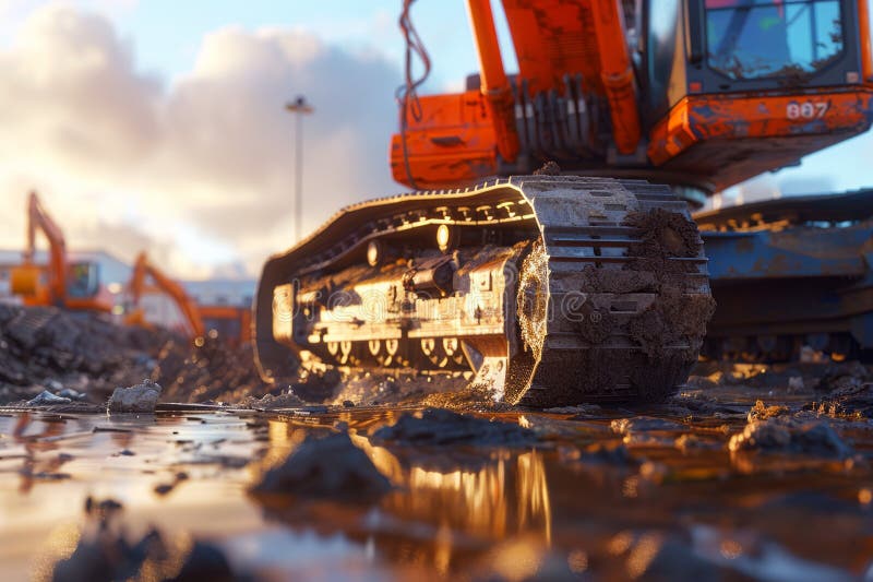 Crawler Excavator is digging with lift up in the construction site. Neural network royalty free stock images.