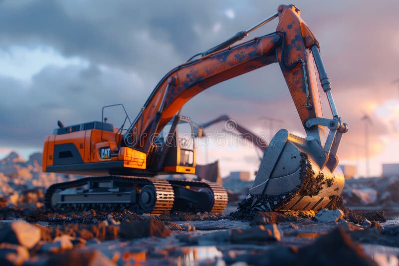 Crawler Excavator is digging with lift up in the construction site. Neural network stock photography.