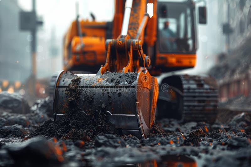 Crawler Excavator is digging with lift up in the construction site. Neural network royalty free stock images.