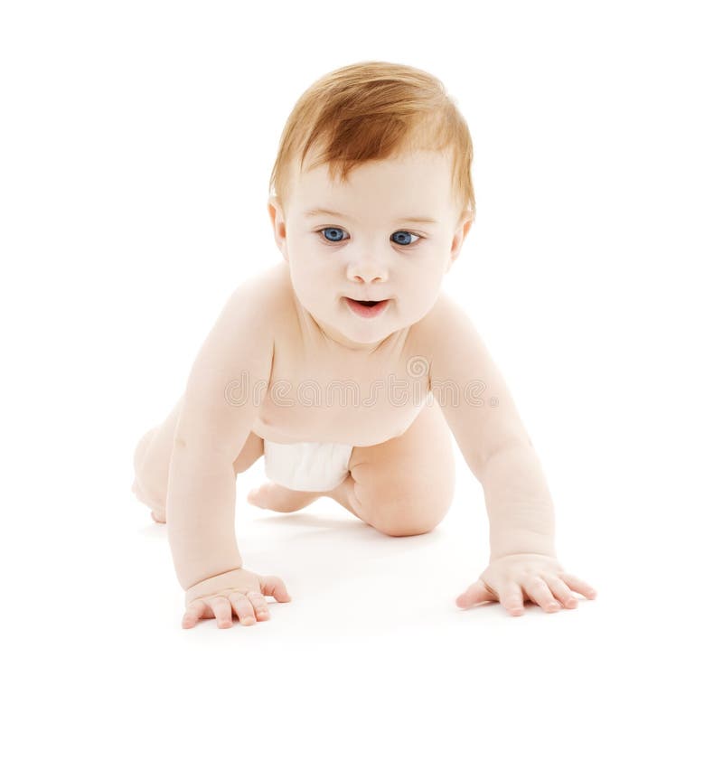 Crawling Baby Boy In Diaper Stock Photo - Image of hygiene ...